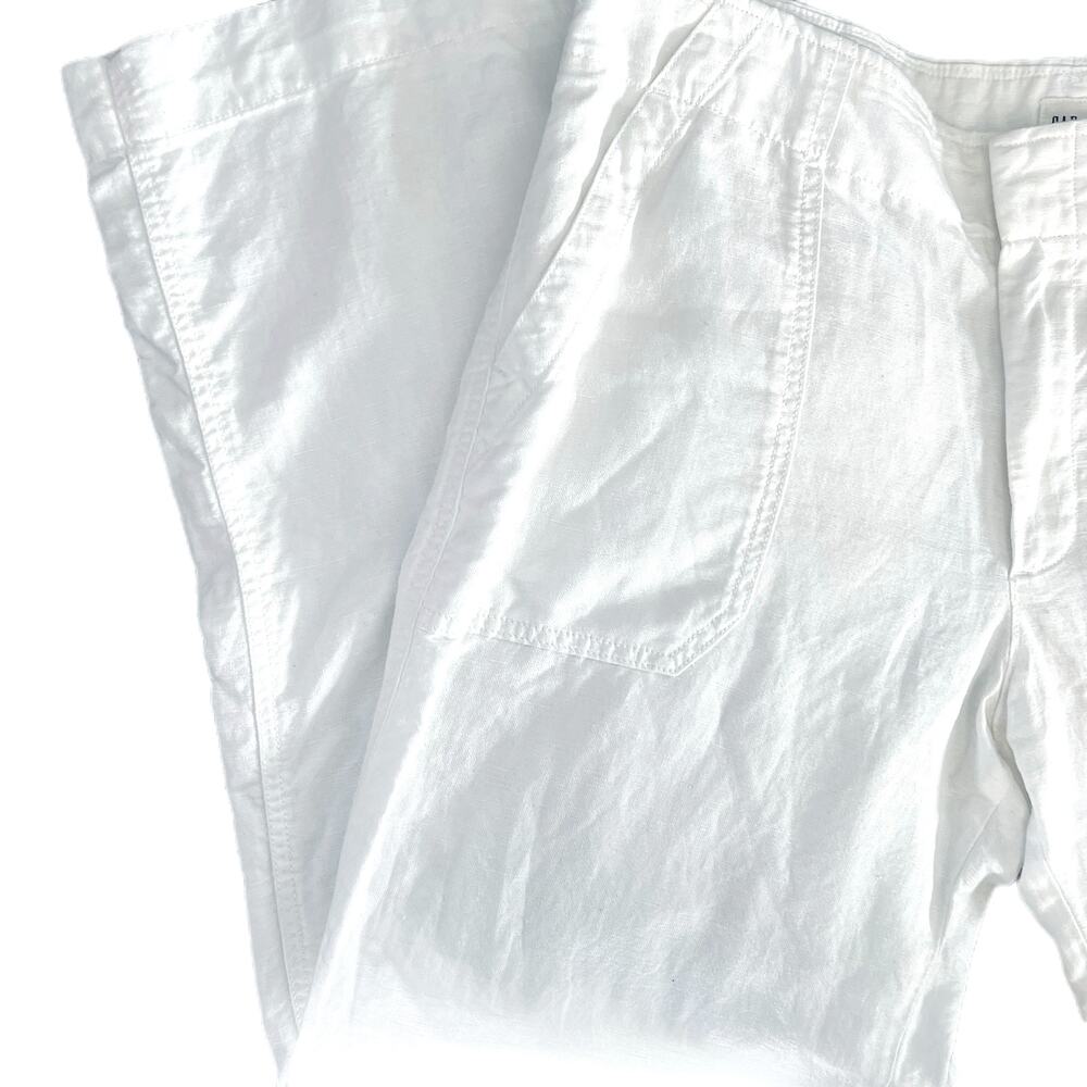 Women Gap White cotton / linen Wide Leg Pants  SZ 14 R zip hook closure 4 pocket